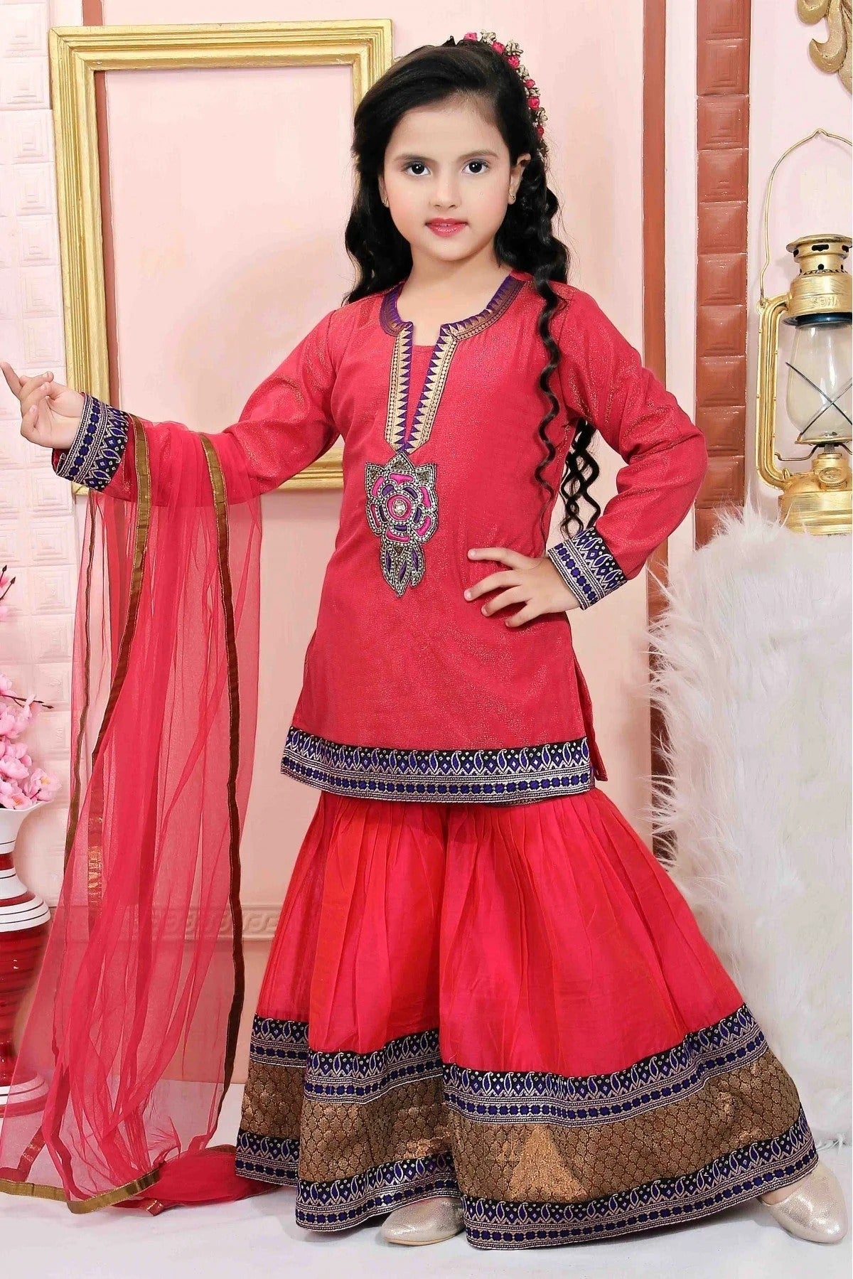 Pink Shimmer Net Party Wear Sharara Suit NCGW10710770