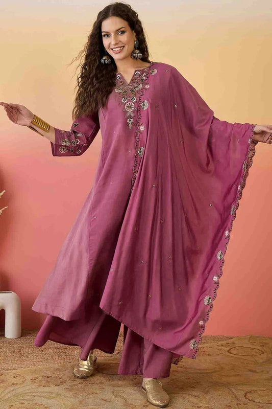Pink Shimmer Stitched Palazzo Pant Suit NCSS11110174