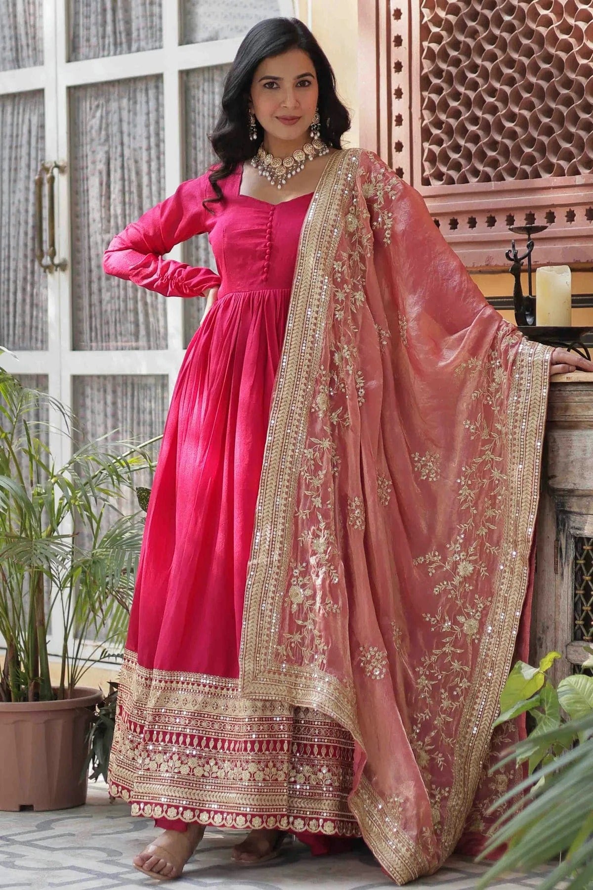 Pink Shimmer Vichitra Stitched Gown NCGW11110849