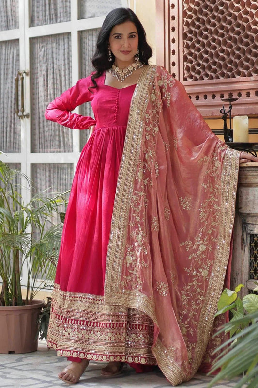 Pink Shimmer Vichitra Stitched Gown NCGW11110849