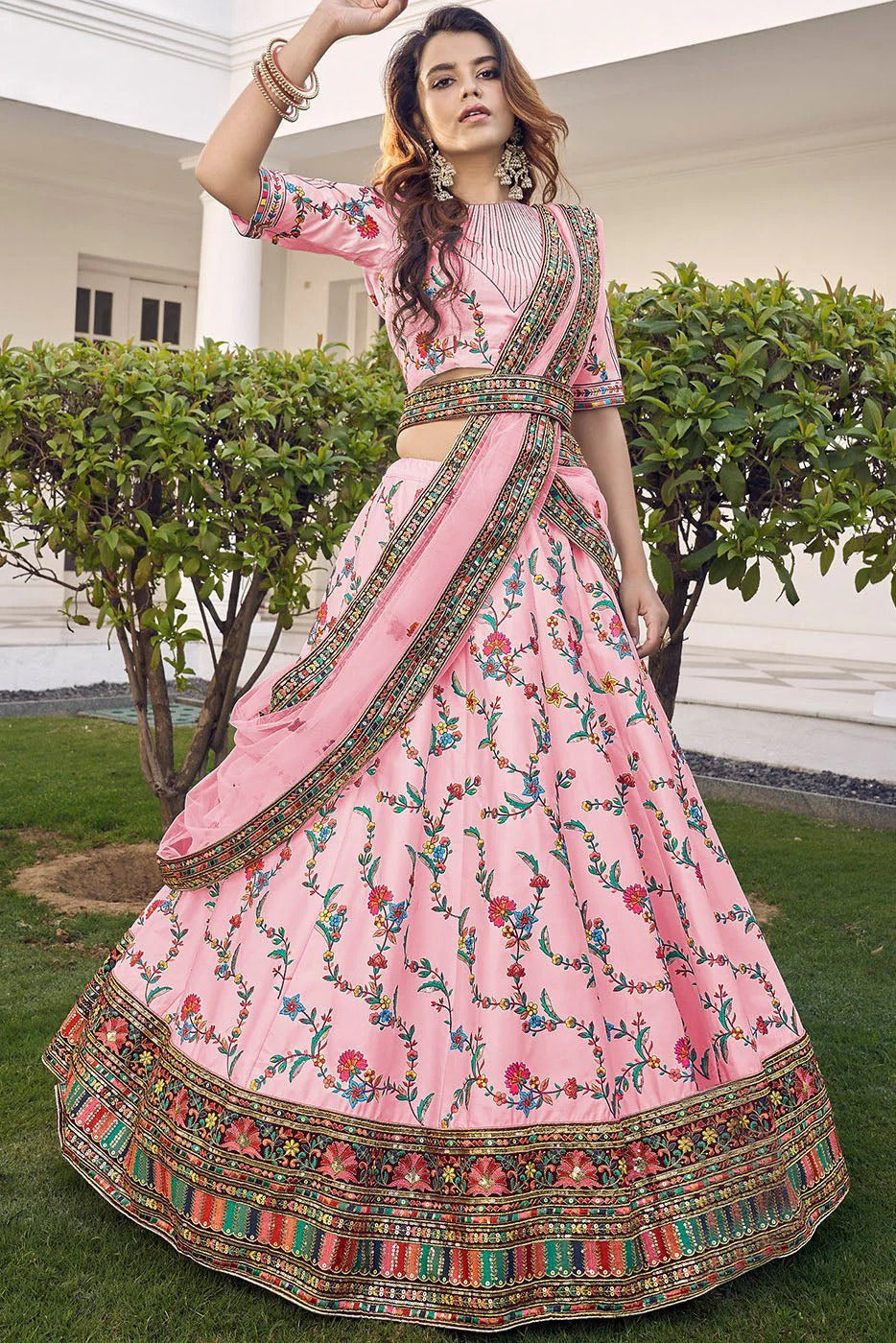Pink Silk Embroidery Lehenga Choli NCLC11510154