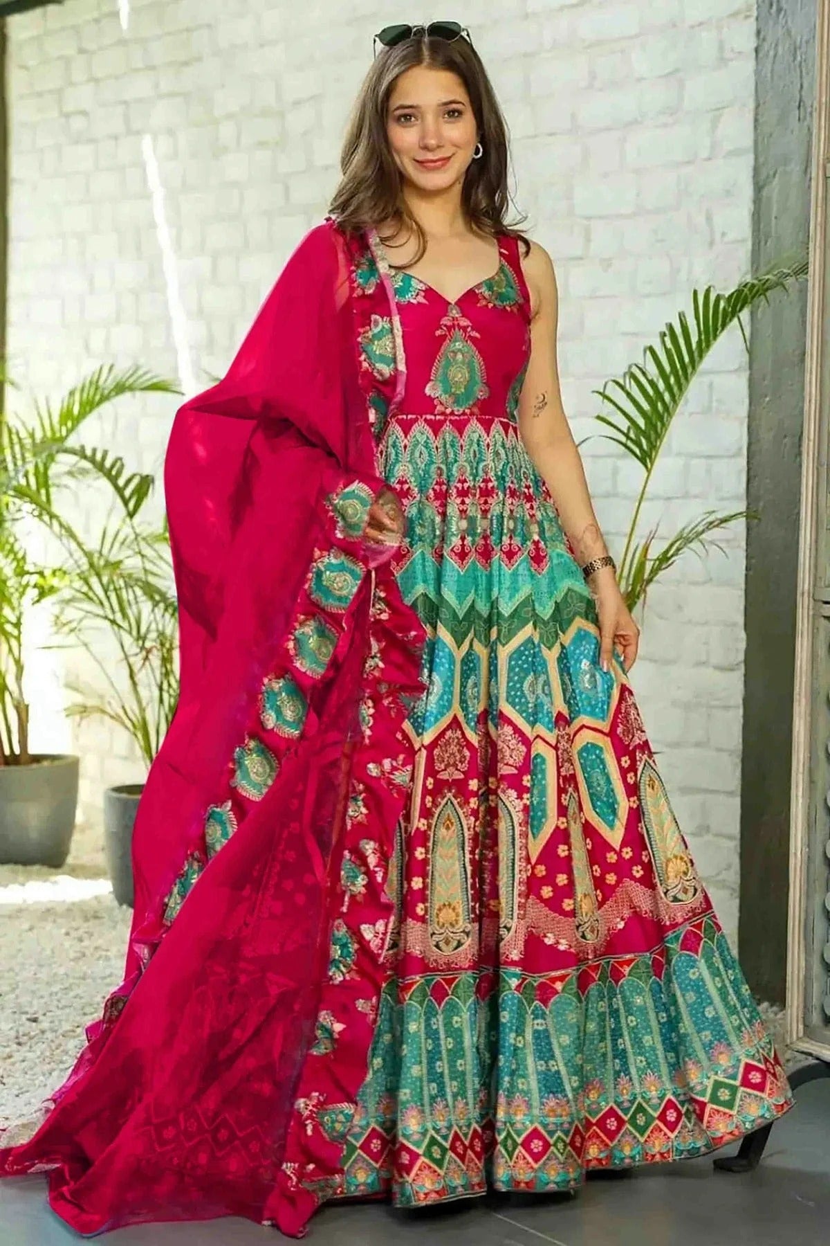 Pink Silk Stitched Gown NCGW11110844