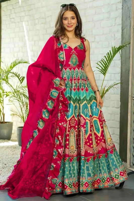Pink Silk Stitched Gown NCGW11110844