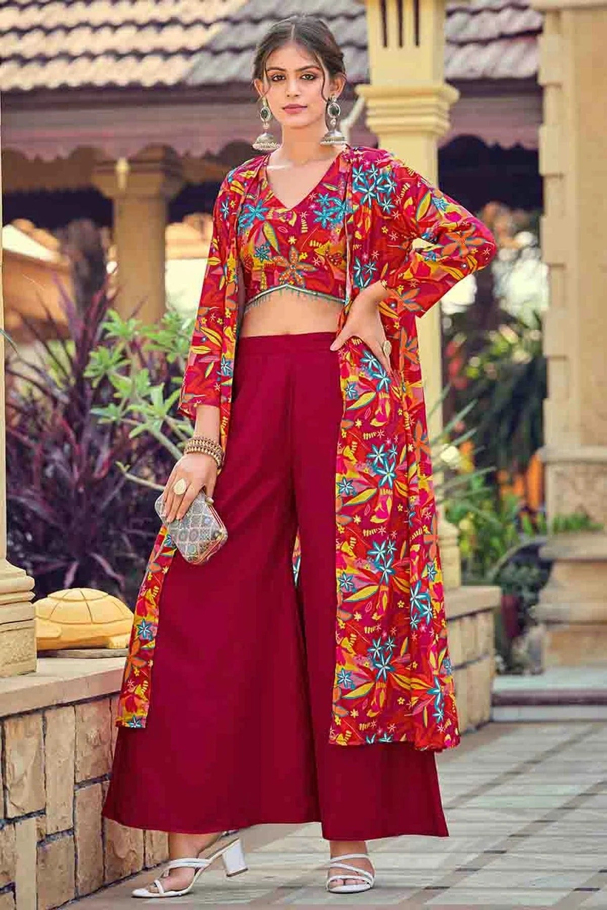 Pink Silk Stitched Indo Western Suit NCSS11110147