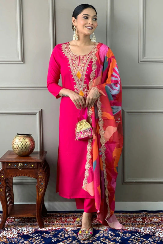 Pink Silk Viscose Stitched Salwar Suit NCSS11111992