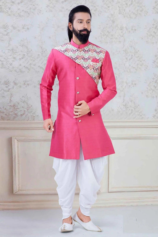 Pink Silk Festival Wear Dhoti Sherwani NCSH11310178