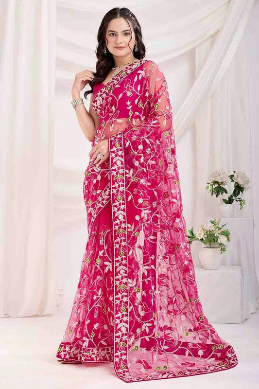 Pink Soft Net Designer Saree NCSD11110954