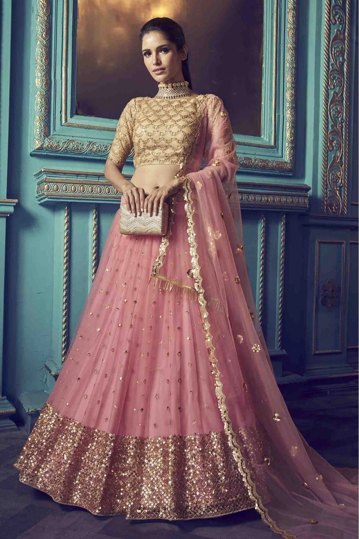 Pink Soft Net Embroidery Lehenga Choli NCLC10810503