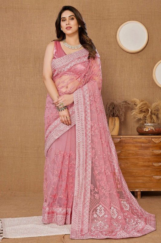 Pink Soft Net Saree NCSD11112498