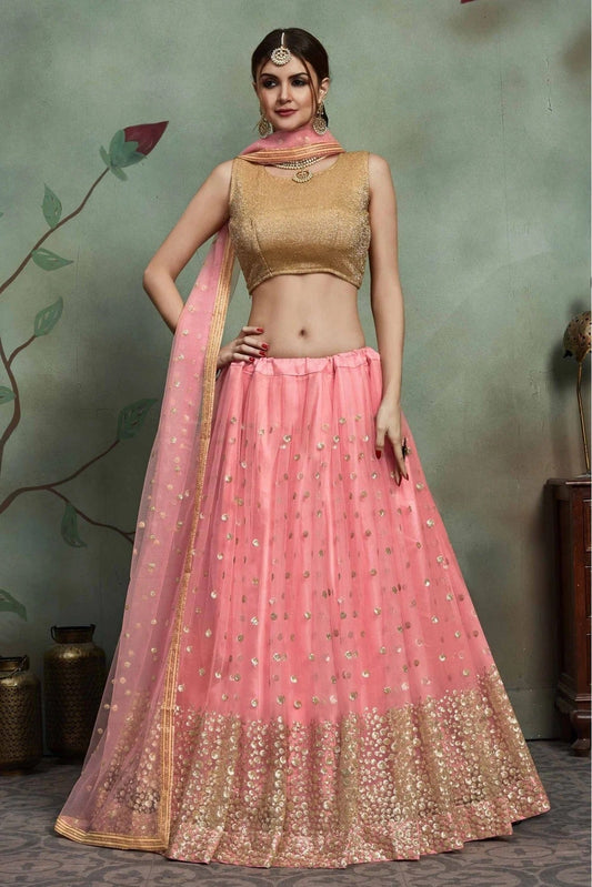 Pink Soft Net Sequins Lehenga Choli NCLC10810518