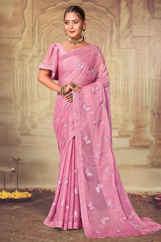 Pink Soft Silk Chiffon Designer Saree NCLC11210331