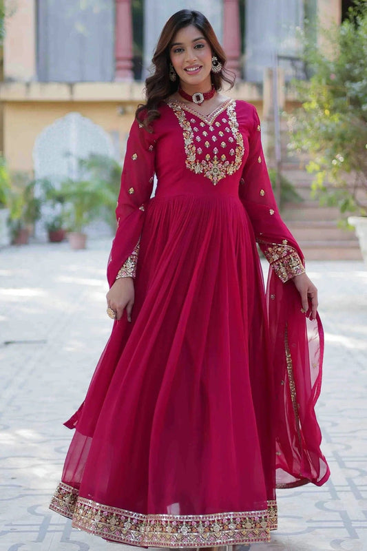 Pink Stitched Faux Georgette Gown NCGW11111001