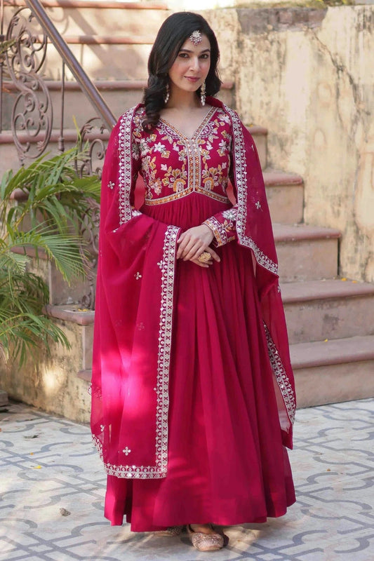Pink Stitched Faux Georgette Gown NCGW11111006