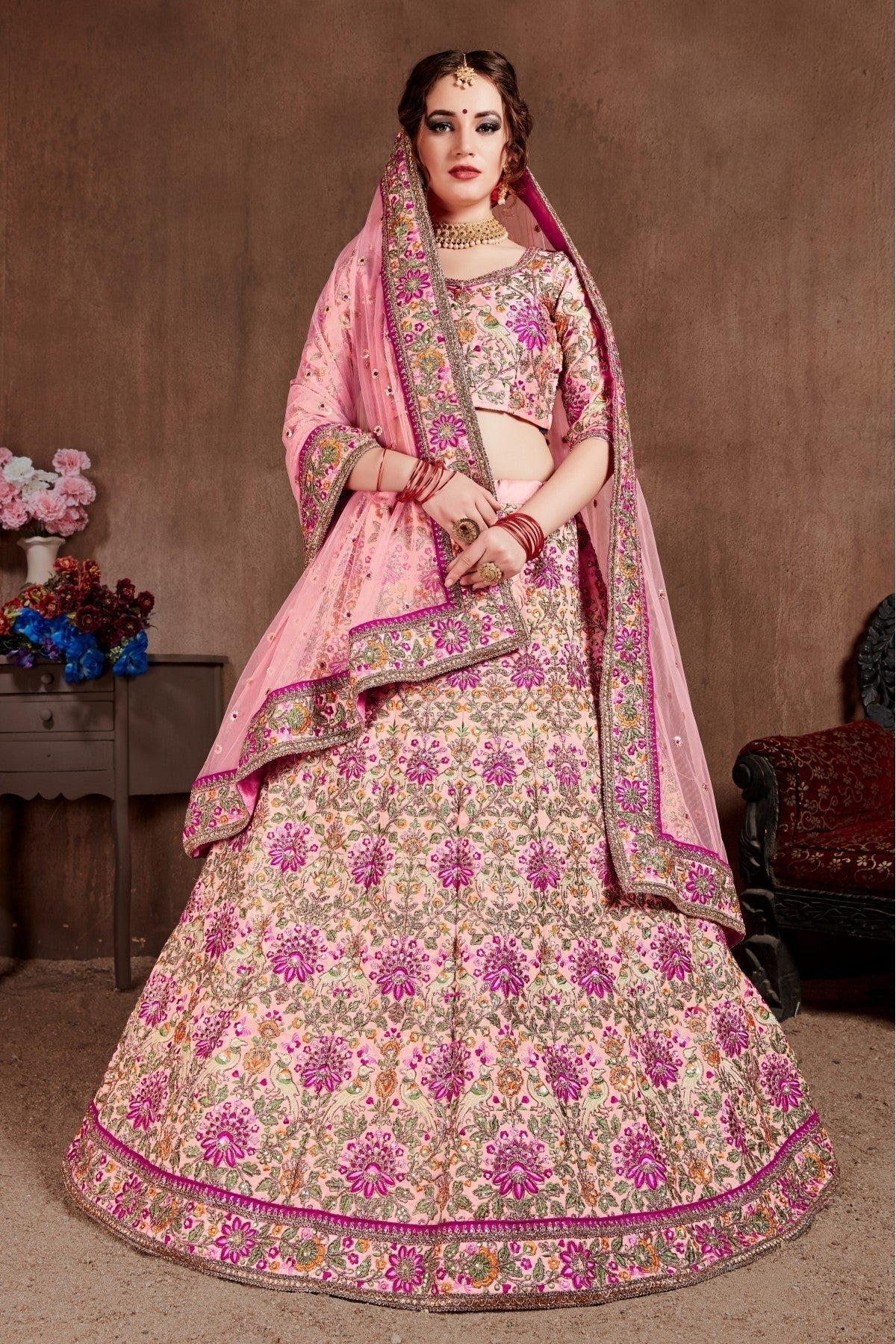 Pink Taffeta Silk Lehenga Choli NCLC10110267