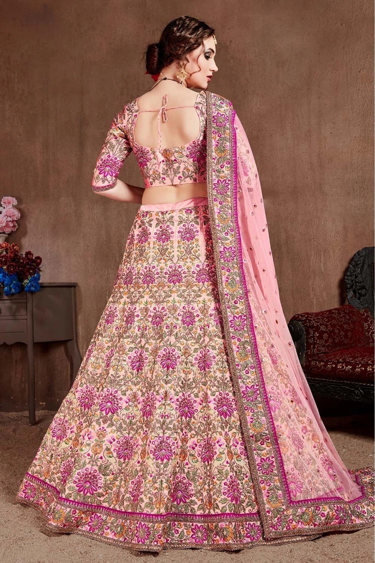 Pink Taffeta Silk Lehenga Choli NCLC10110329
