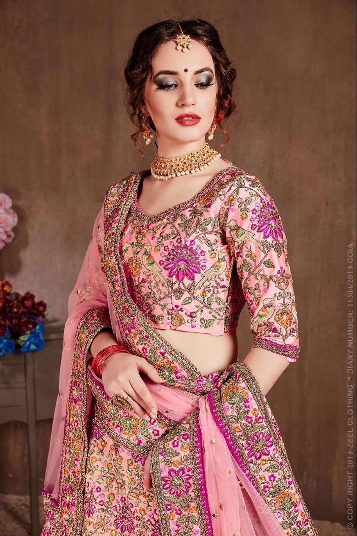Pink Taffeta Silk Lehenga Choli NCLC10110329