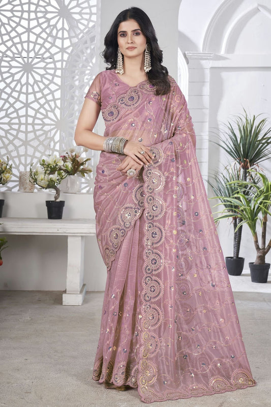 Pink Tissue Net Designer Saree NCSD11111201