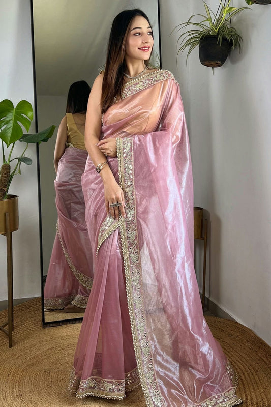 Pink Tissue Silk Designer Saree NCSD11111745
