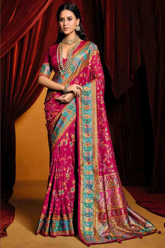 Pink Tussar Silk Paisley Printed Saree NCSD11110293