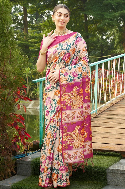 Pink Tussar Silk Printed Saree NCSD11111541