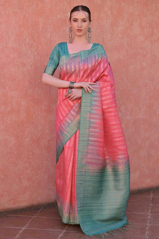 Pink Tussar Silk Traditional Saree NCSD12610114