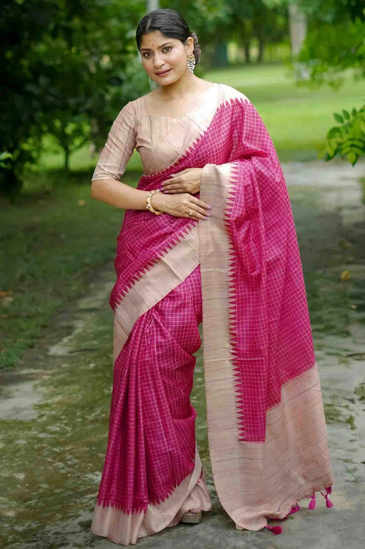 Pink Tussar Silk Traditional Saree NCSD12610119