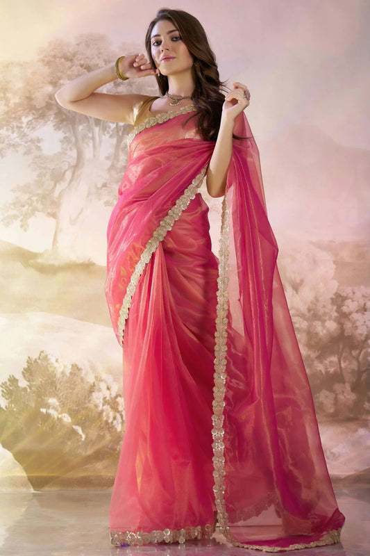 Pink Twill Net Saree NCSD11111070