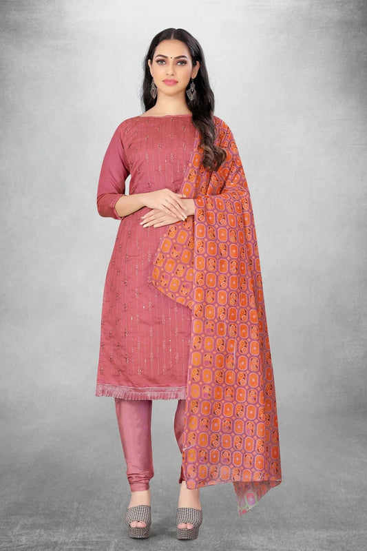 Pink Unstitched Chanderi Churidar Suit NCUS11610410