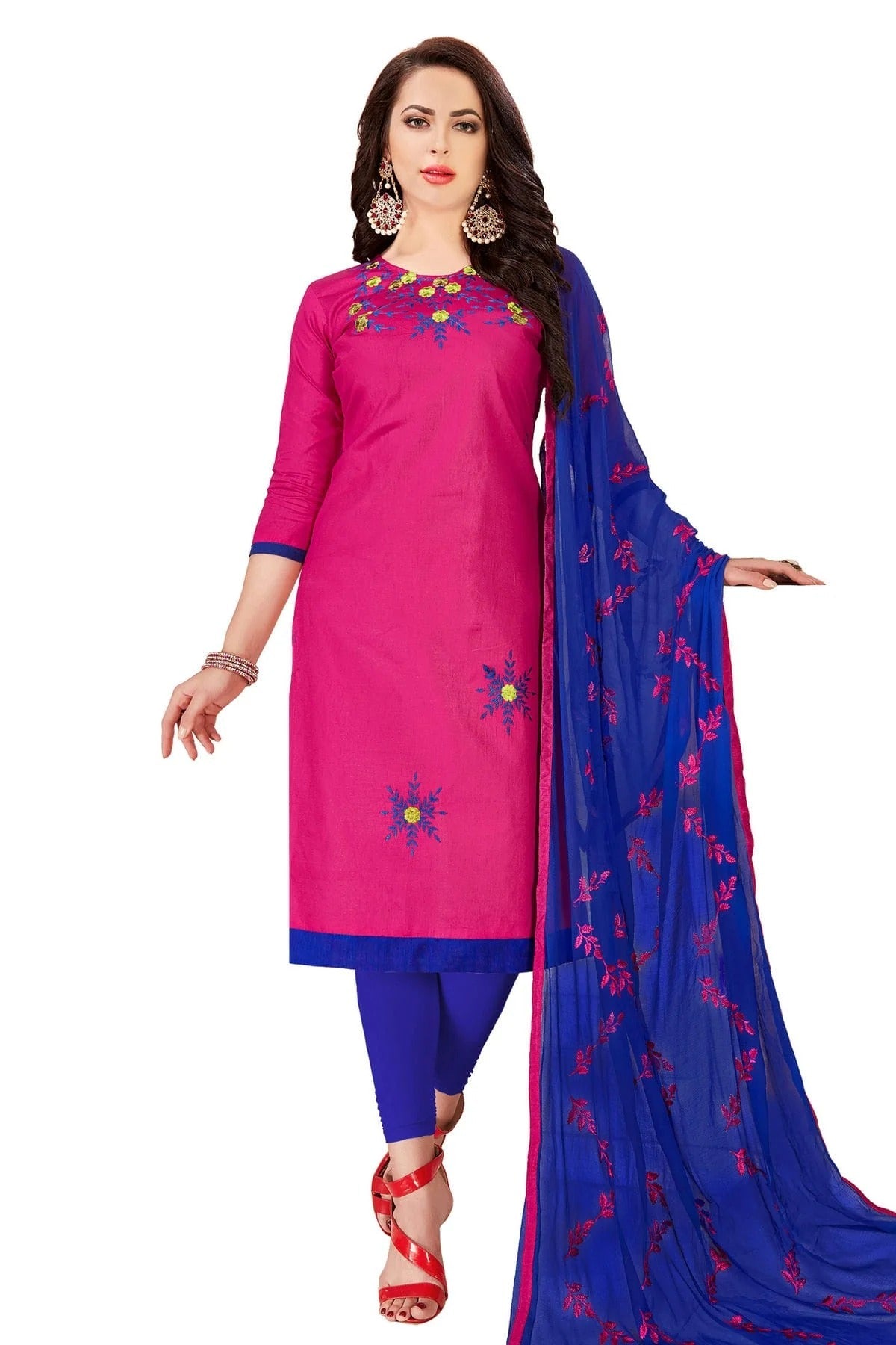 Pink Unstitched Glass Cotton Churidar Suit NCUS11610281