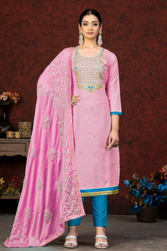 Pink Unstitched Glass Cotton Straight Suit NCUS11610369