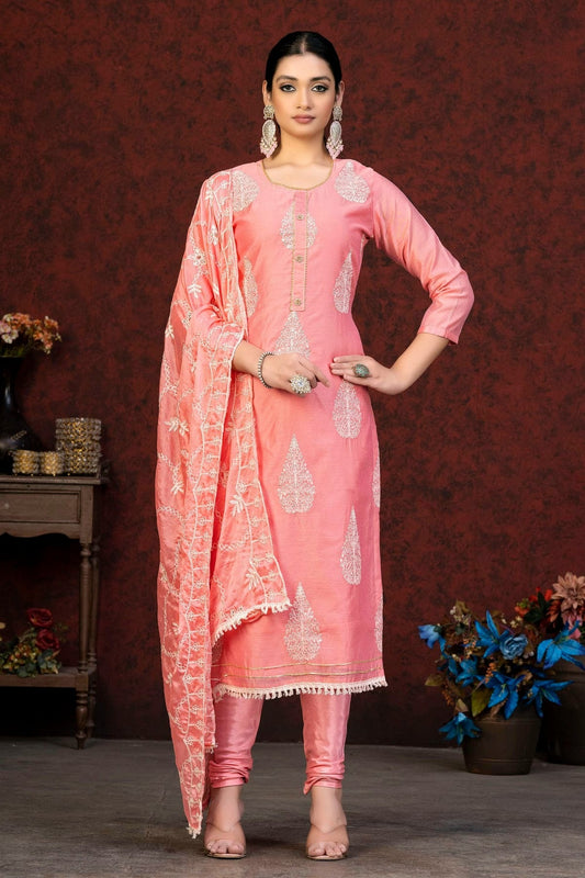 Pink Unstitched Modal Chanderi Churidar Suit NCUS11610288