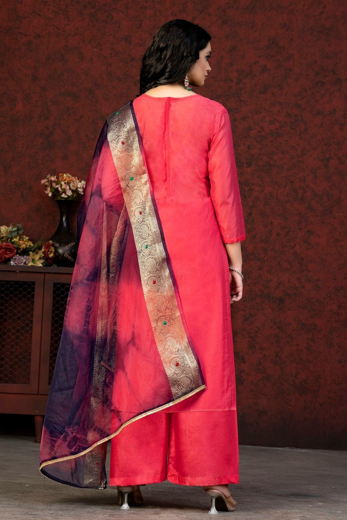 Pink Unstitched Modal Chanderi Palazzo Pant Suit NCUS11610357