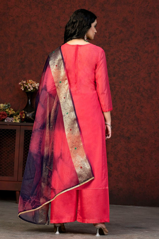 Pink Unstitched Modal Chanderi Palazzo Pant Suit NCUS11610357