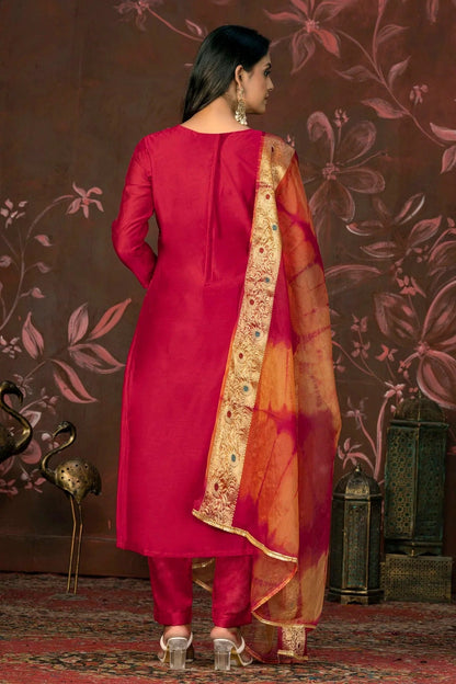 Pink Unstitched Modal Cotton Jacquard Pant Style Suit NCUS11610154