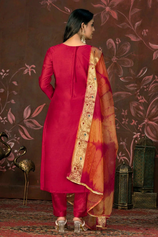 Pink Unstitched Modal Cotton Jacquard Pant Style Suit NCUS11610154