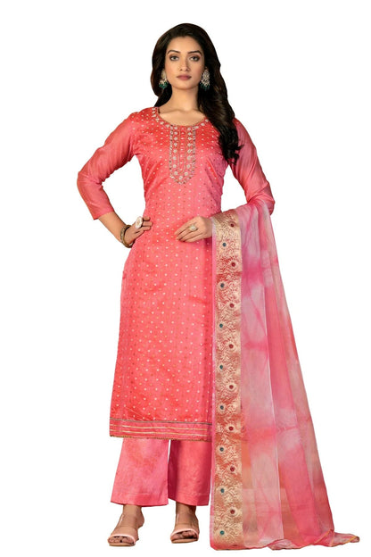 Pink Unstitched Modal Cotton Jacquard Straight Suit NCUS11610327