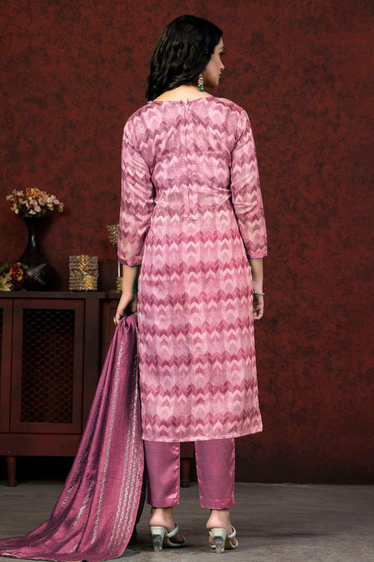 Pink Unstitched Modal Cotton Pant Style Suit NCUS11610103