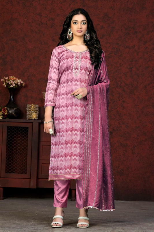 Pink Unstitched Modal Cotton Pant Style Suit NCUS11610103