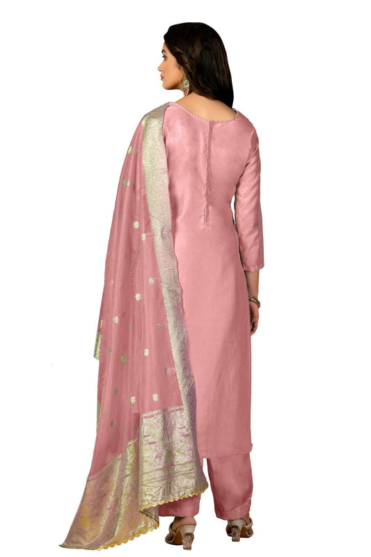Pink Unstitched Modal Silk Straight Suit NCUS11610324