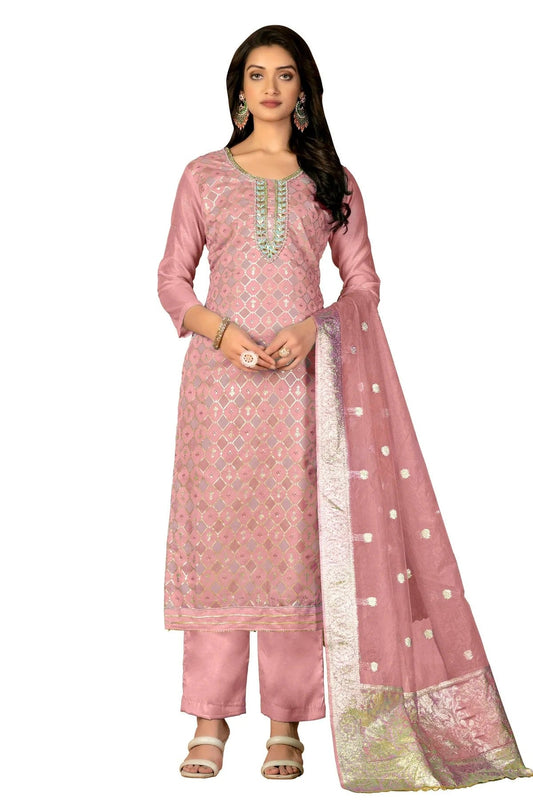 Pink Unstitched Modal Silk Straight Suit NCUS11610324