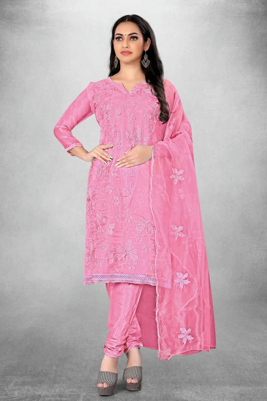 Pink Unstitched Organza Churidar Suit NCUS11610424
