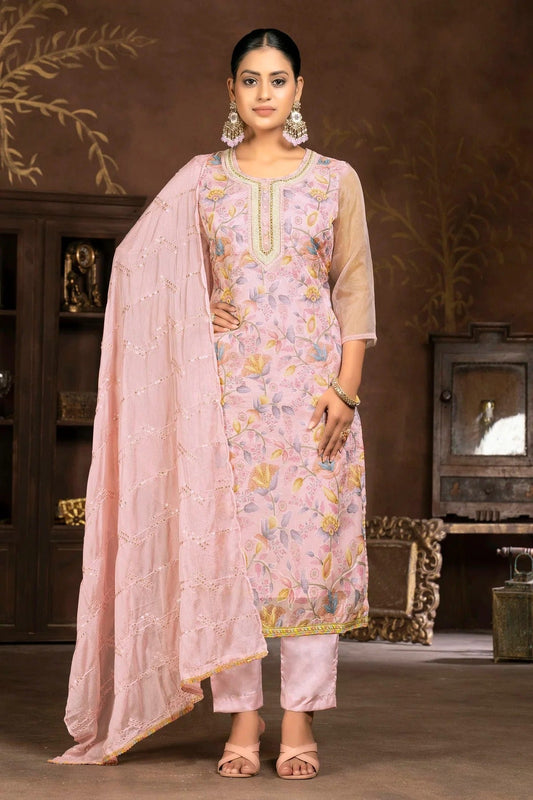 Pink Unstitched Organza Pant Style Suit NCUS11610122
