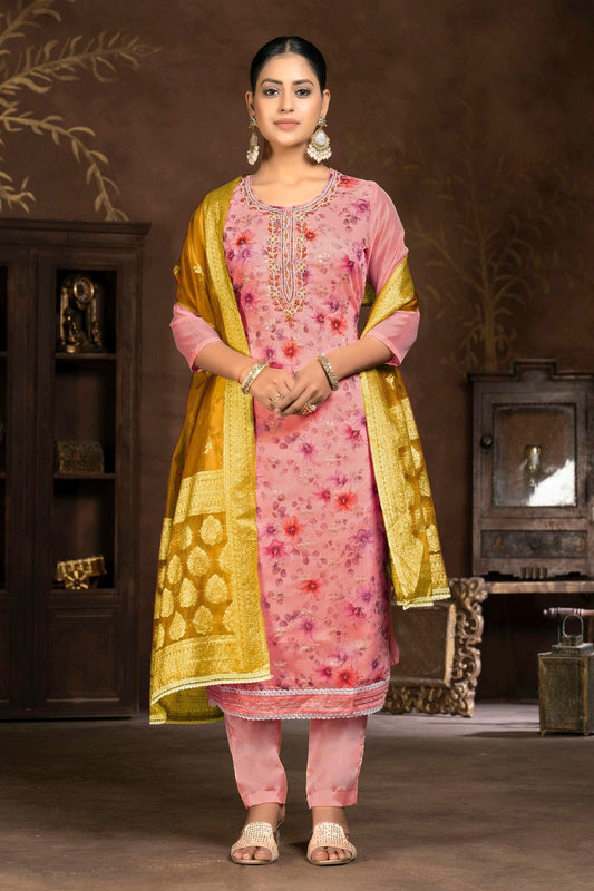 Pink Unstitched Organza Pant Style Suit NCUS11610404
