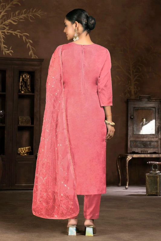 Pink Unstitched Pure Organza Pant Style Suit NCUS11610113