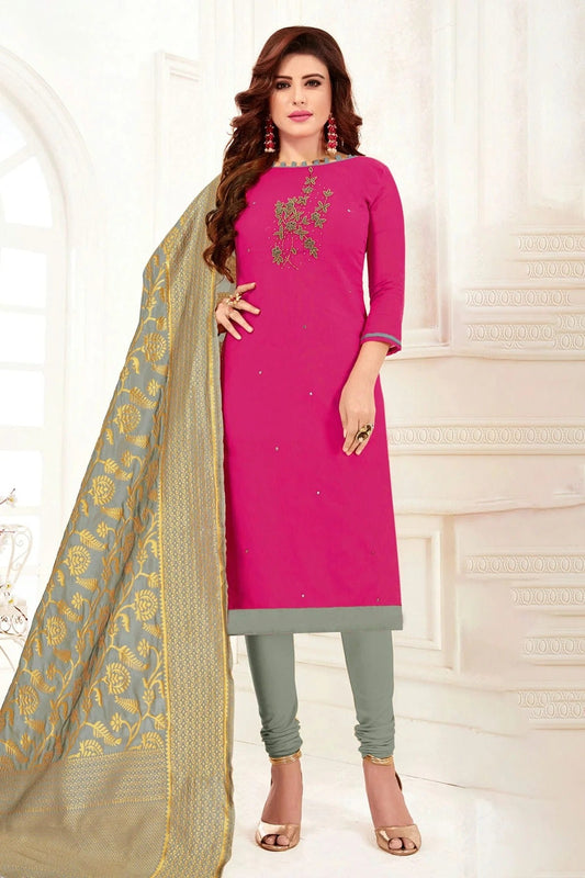 Pink Unstitched Slub Cotton Churidar Suit NCUS11610193