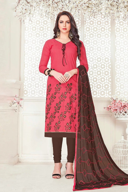 Pink Unstitched South Cotton Slub Churidar Suit NCUS11610245