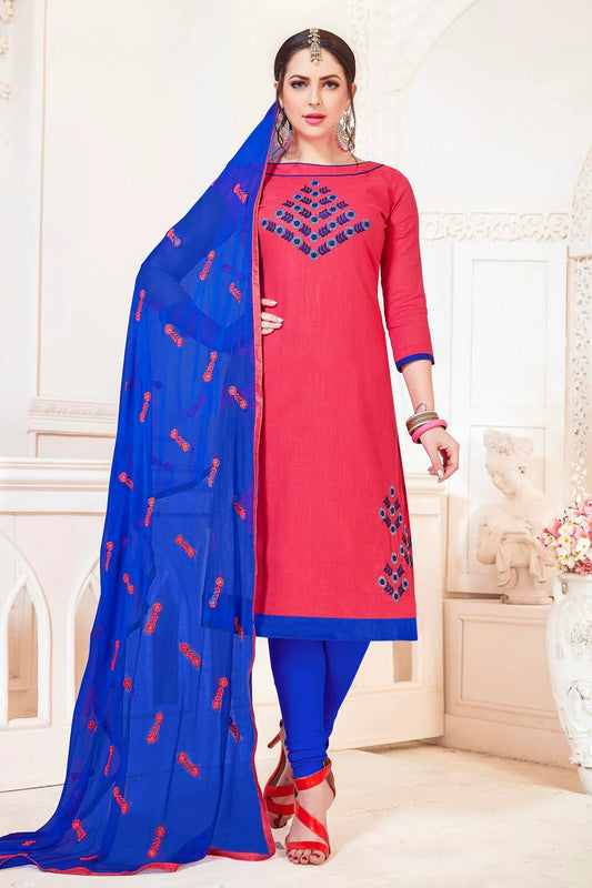 Pink Unstitched South Cotton Slub Churidar Suit NCUS11610248