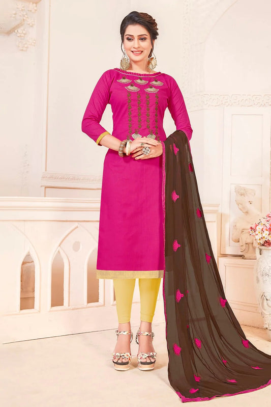 Pink Unstitched South Cotton Slub Straight Suit NCUS11610251