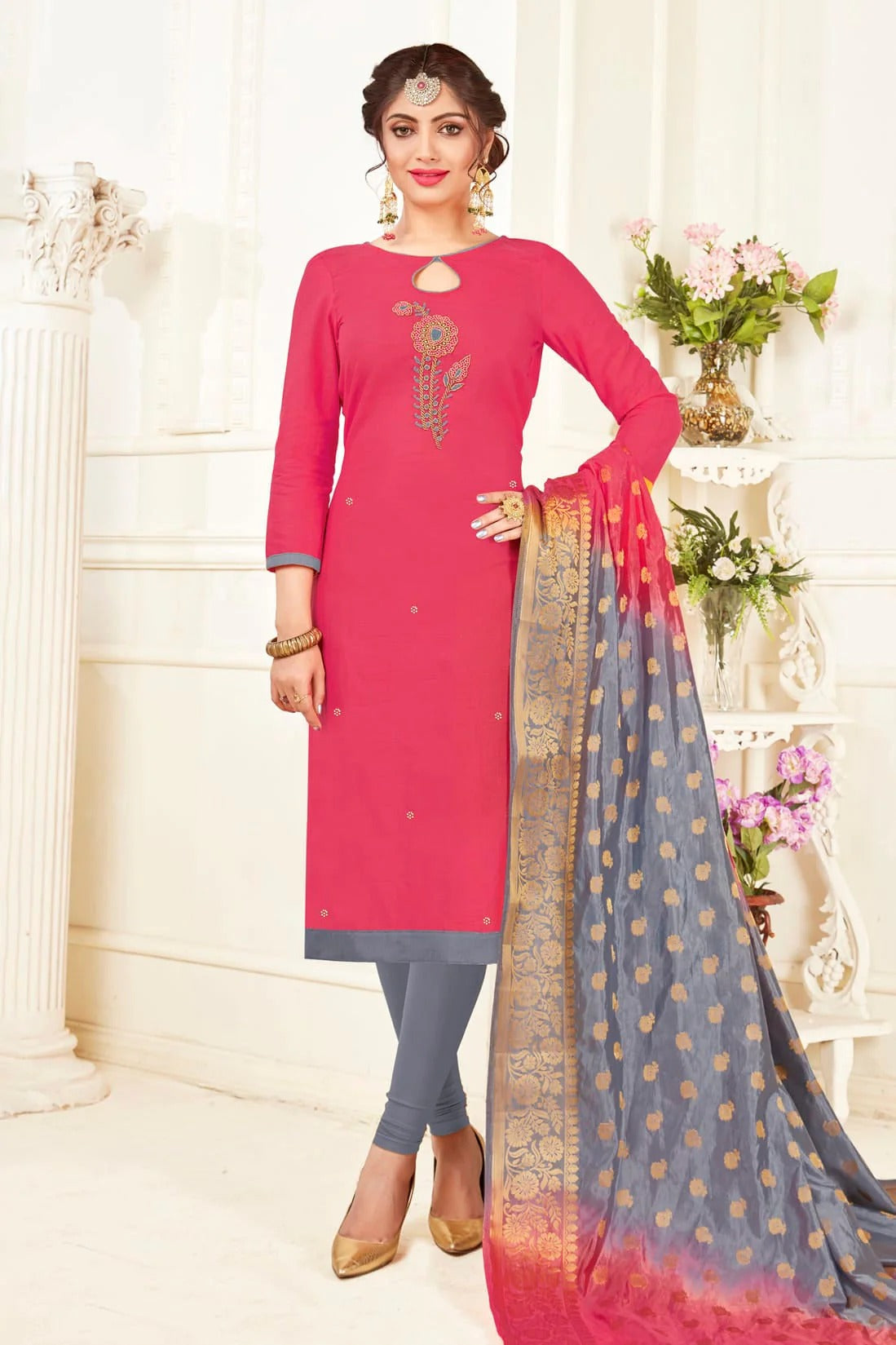 Pink Unstitched South Slub Cotton Straight Suit NCUS11610223