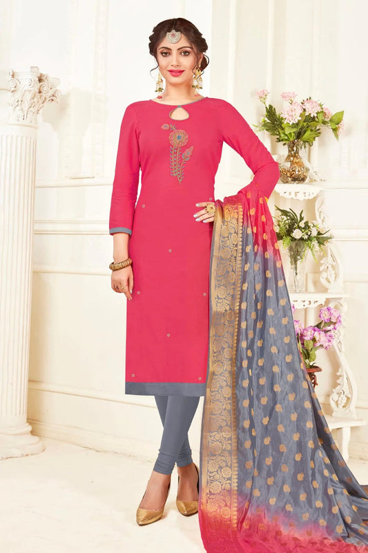 Pink Unstitched South Slub Cotton Straight Suit NCUS11610223